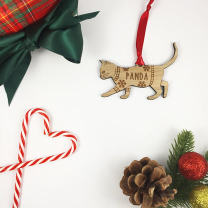 Personalised Domestic Short Hair 3 Cat Christmas Jumper Tree Decoration Bauble