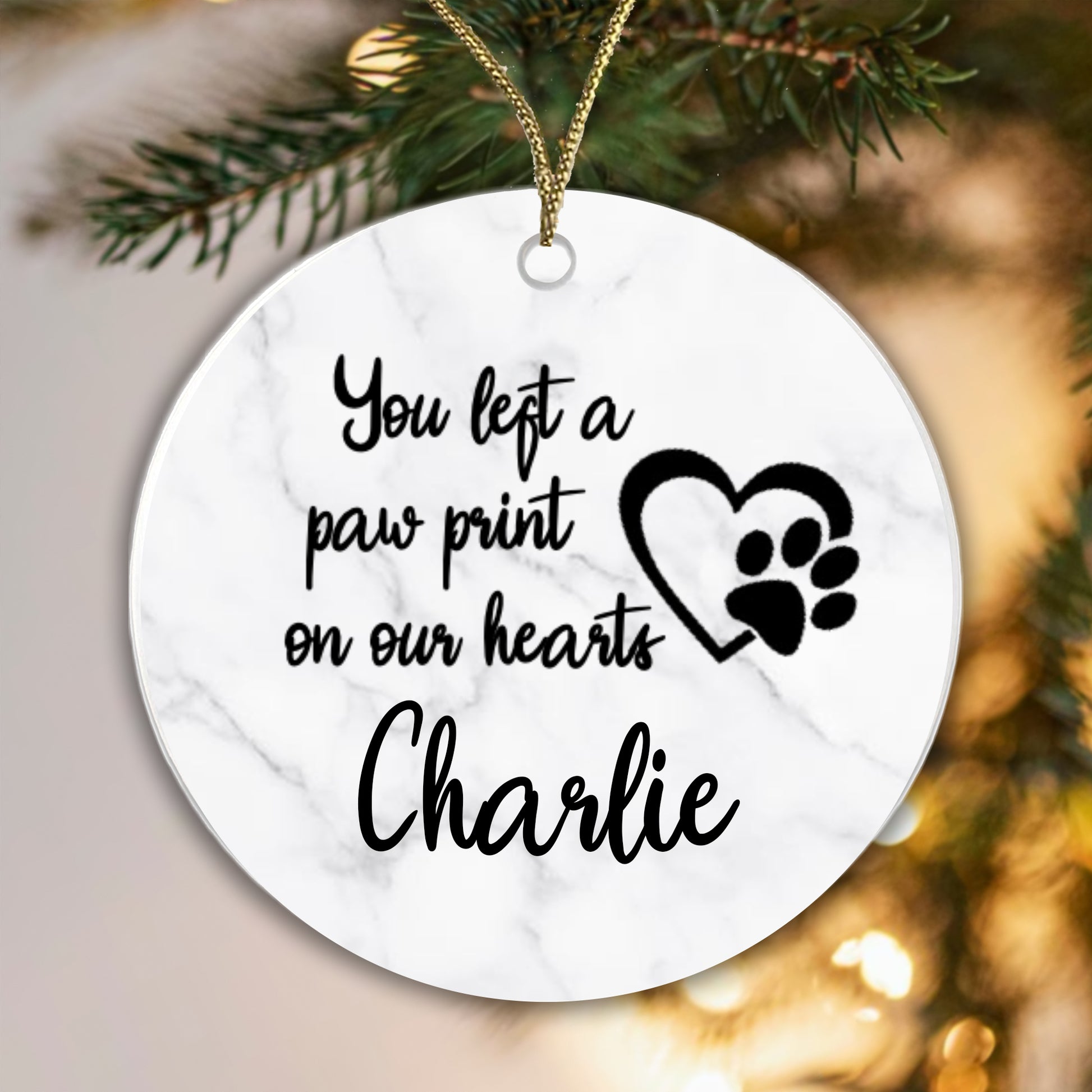 Personalised Ceramic Sublimation Bauble - You left a Paw Print... Add any name!