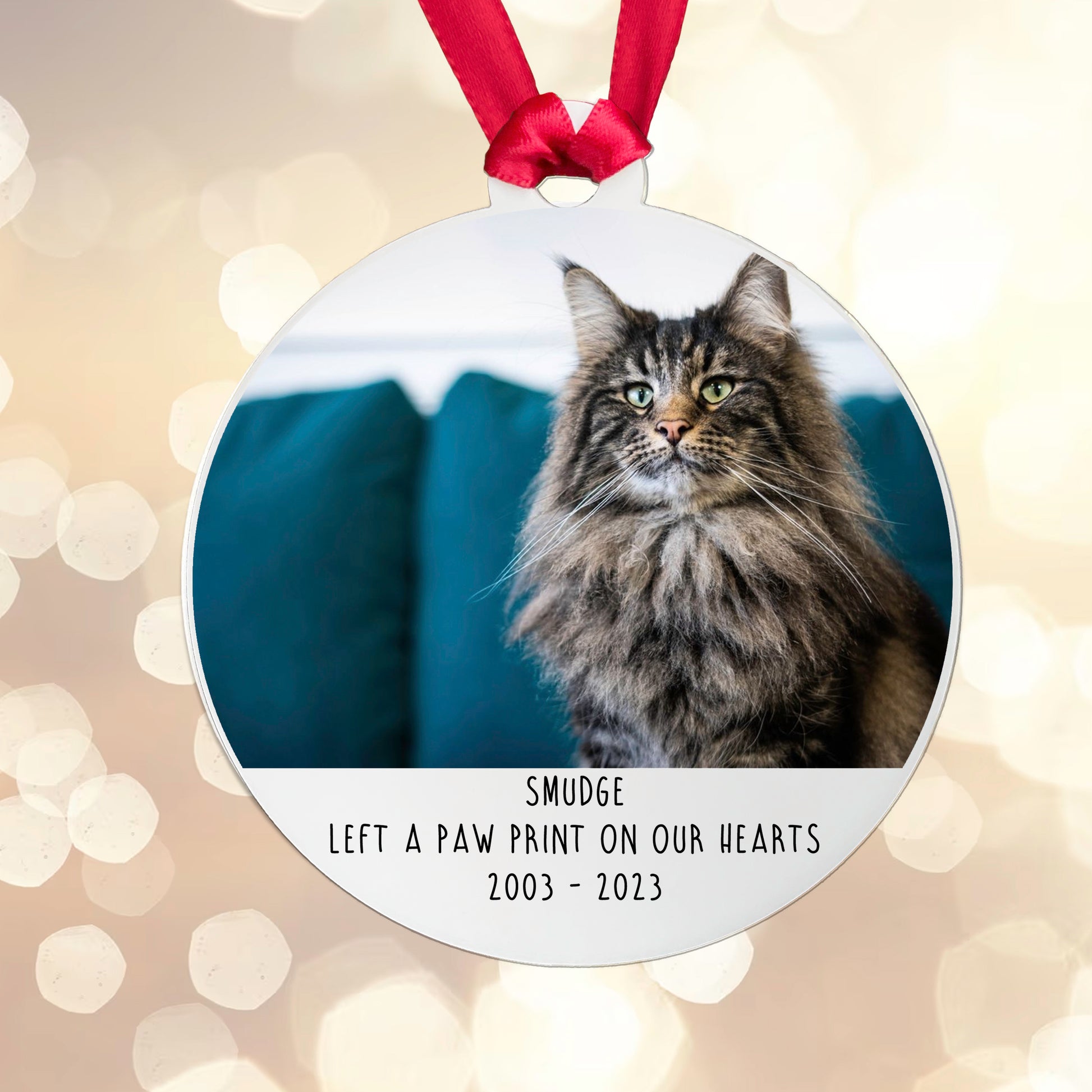 Personalised Memorial 'Left a Paw Print' Bauble - Acrylic Cat Photo