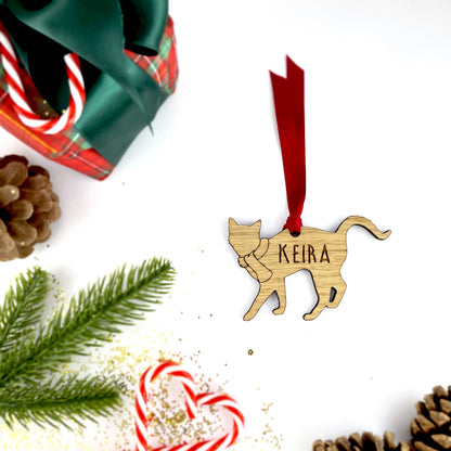 Personalised Wooden Cat Tree Bauble Decoration - Design 1
