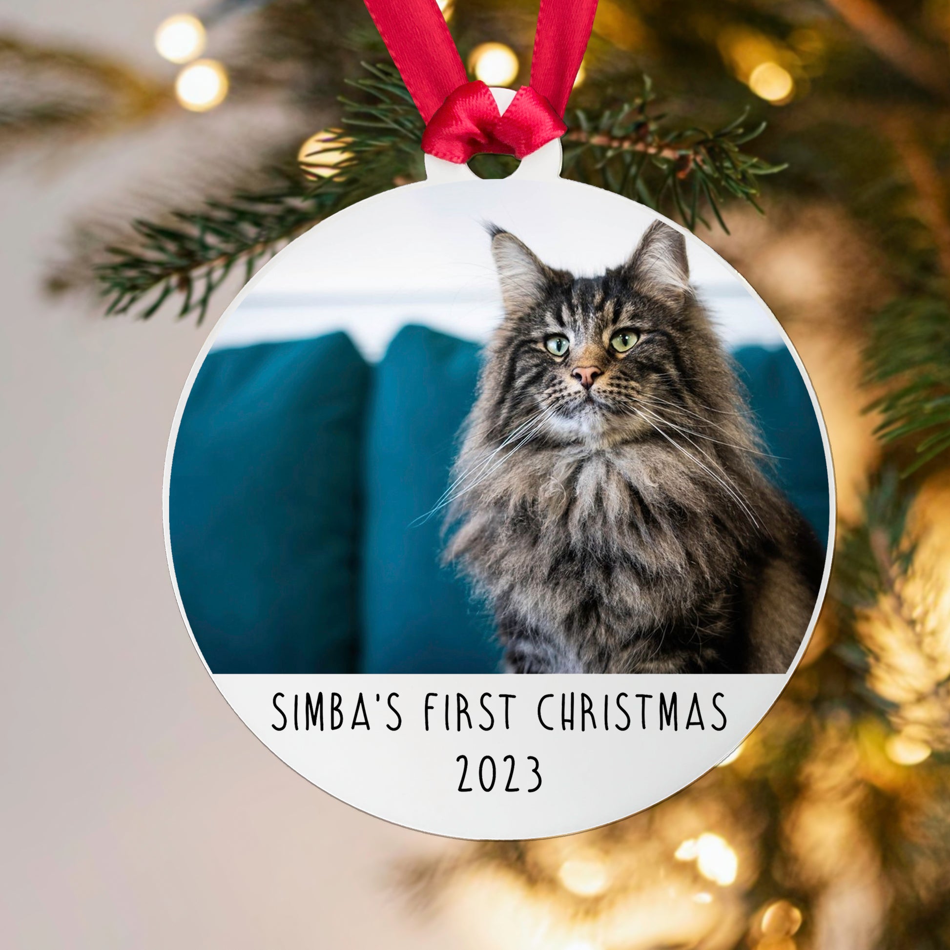 Personalised Cat's First Christmas Photo Bauble - Acrylic