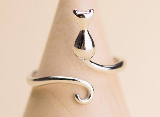 Plain Tail Twist Ring - Adjustable - Silver