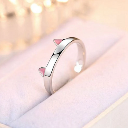 Cat Ears - Silver & Pink Ears Ring - Adjustable