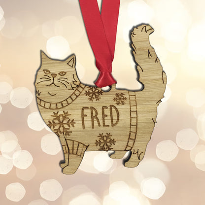 Personalised Domestic Short Hair 2 Cat Christmas Jumper Tree Decoration Bauble