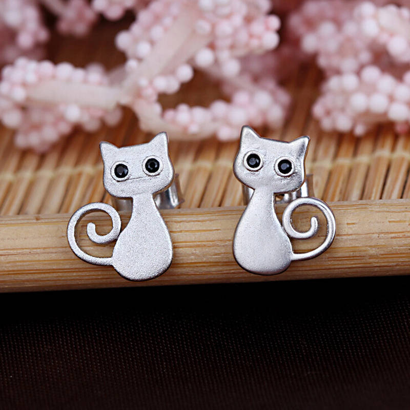 Solid Fill Cat - Silver Earrings