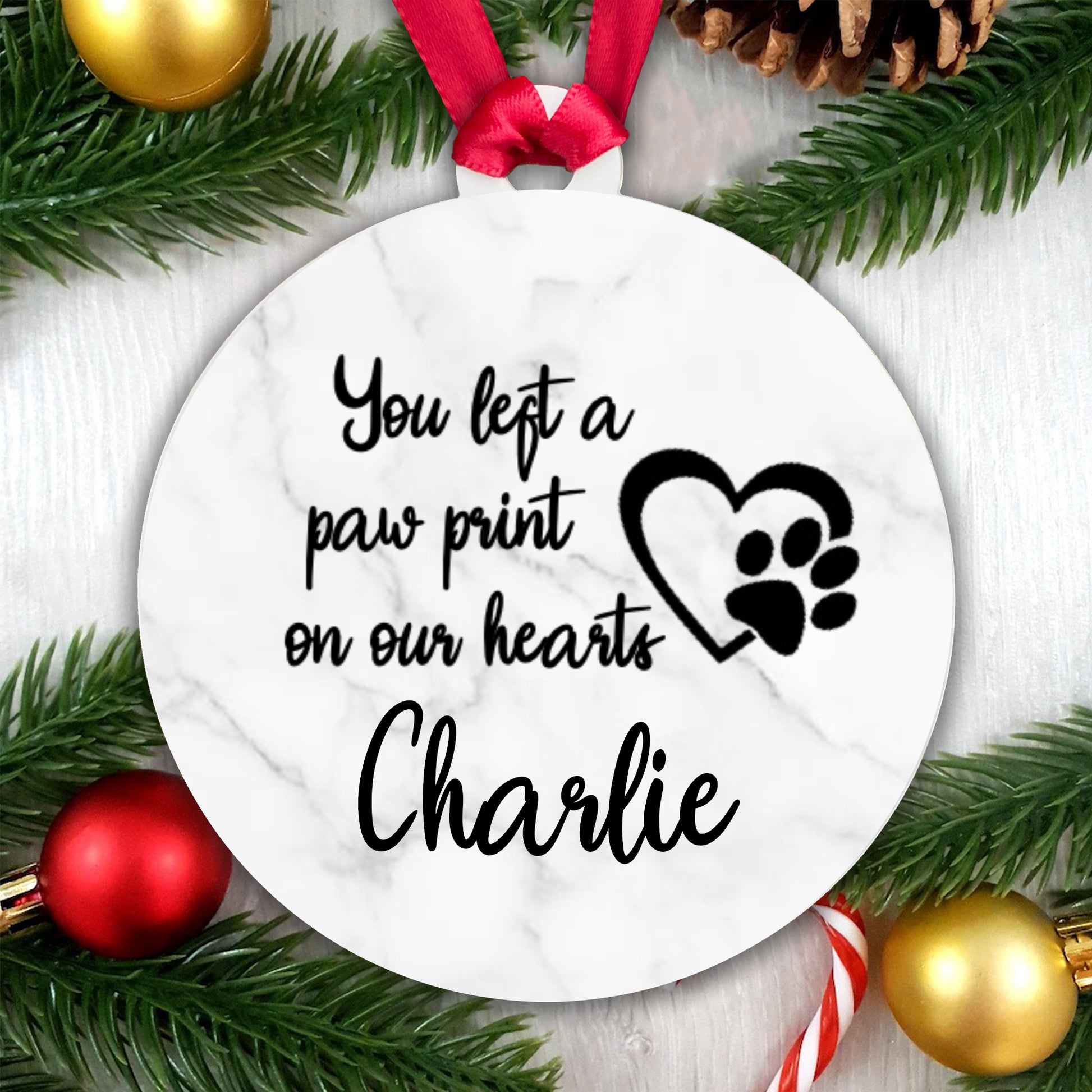 Personalised Acrylic Sublimation Bauble - You left a Paw Print... Add any Name