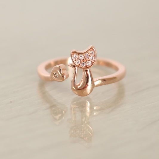 Diamante Tail Twist Ring - Adjustable - Rose Gold