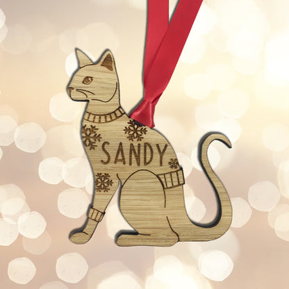 Personalised Siamese Cat Christmas Jumper Tree Decoration Bauble