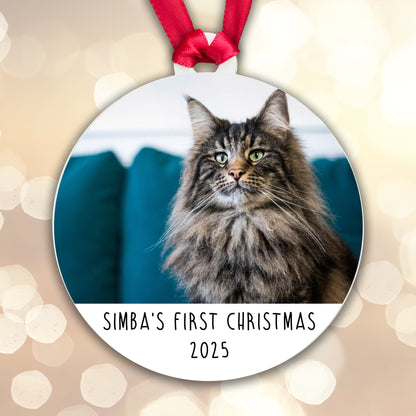 Personalised Cat's First Christmas Photo Bauble - Acrylic