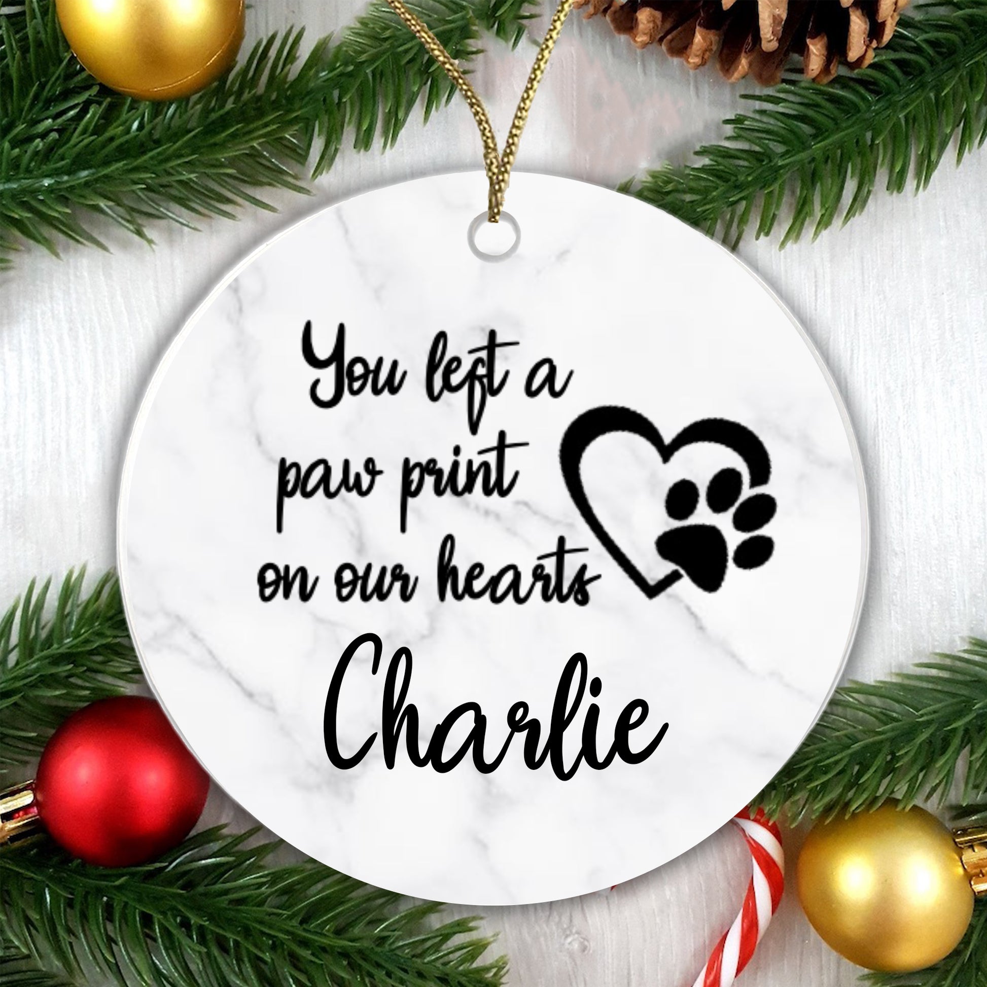 Personalised Ceramic Sublimation Bauble - You left a Paw Print... Add any name!
