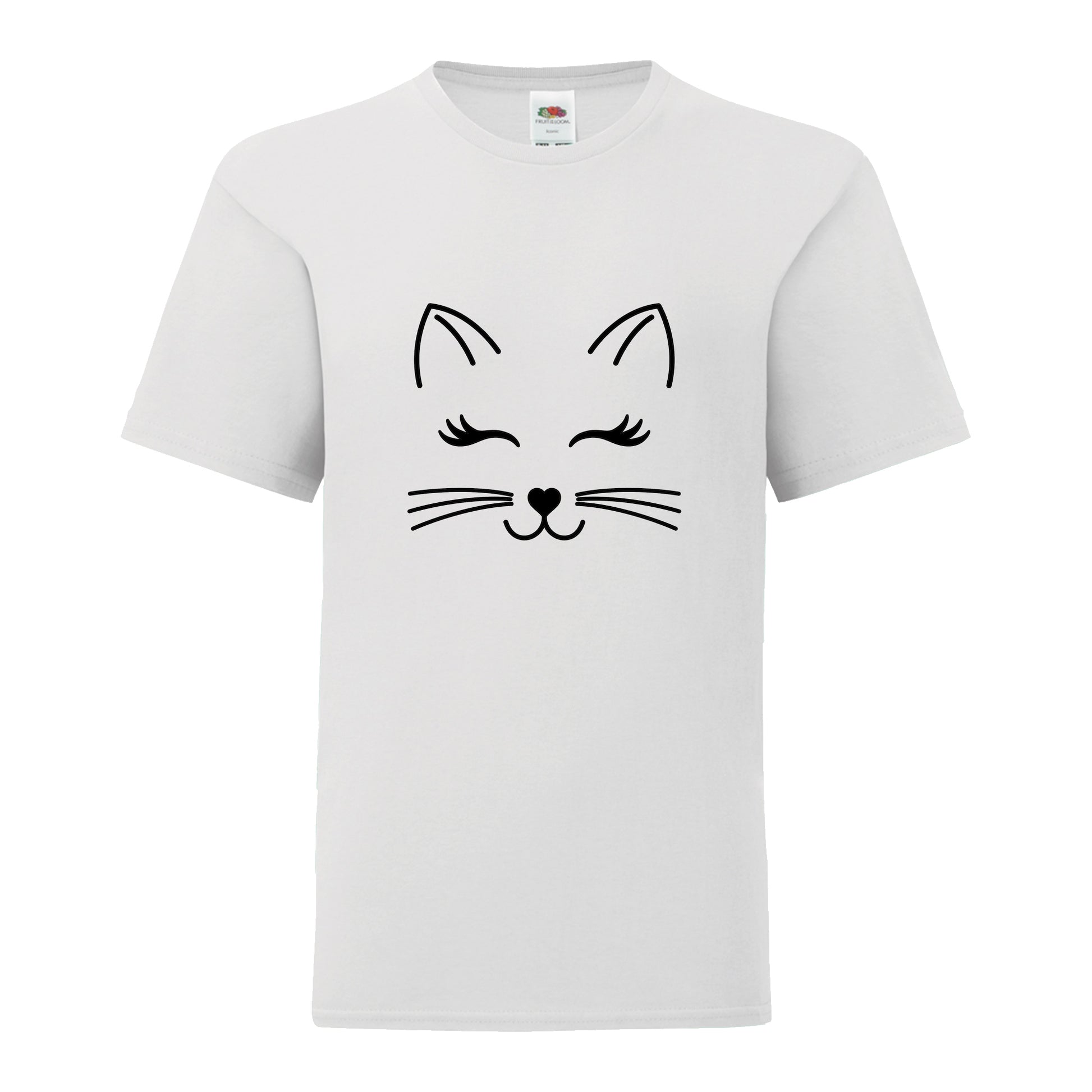 Cute Cat Face T-Shirt: Kids - White
