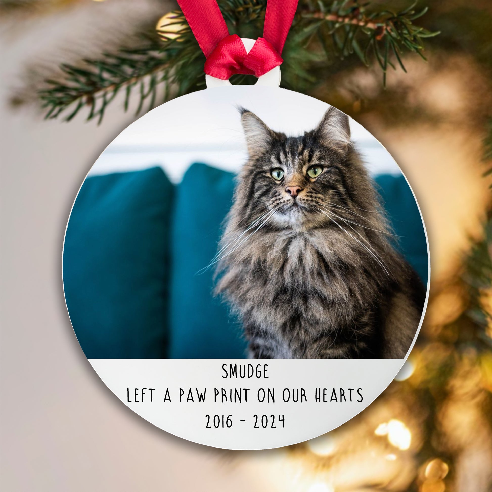 Personalised Memorial 'Left a Paw Print' Bauble - Acrylic Cat Photo
