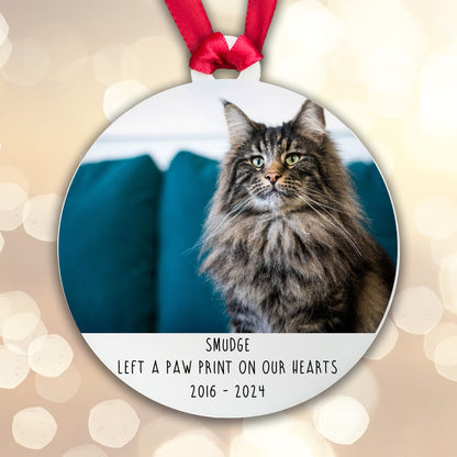 Personalised Memorial 'Left a Paw Print' Bauble - Acrylic Cat Photo
