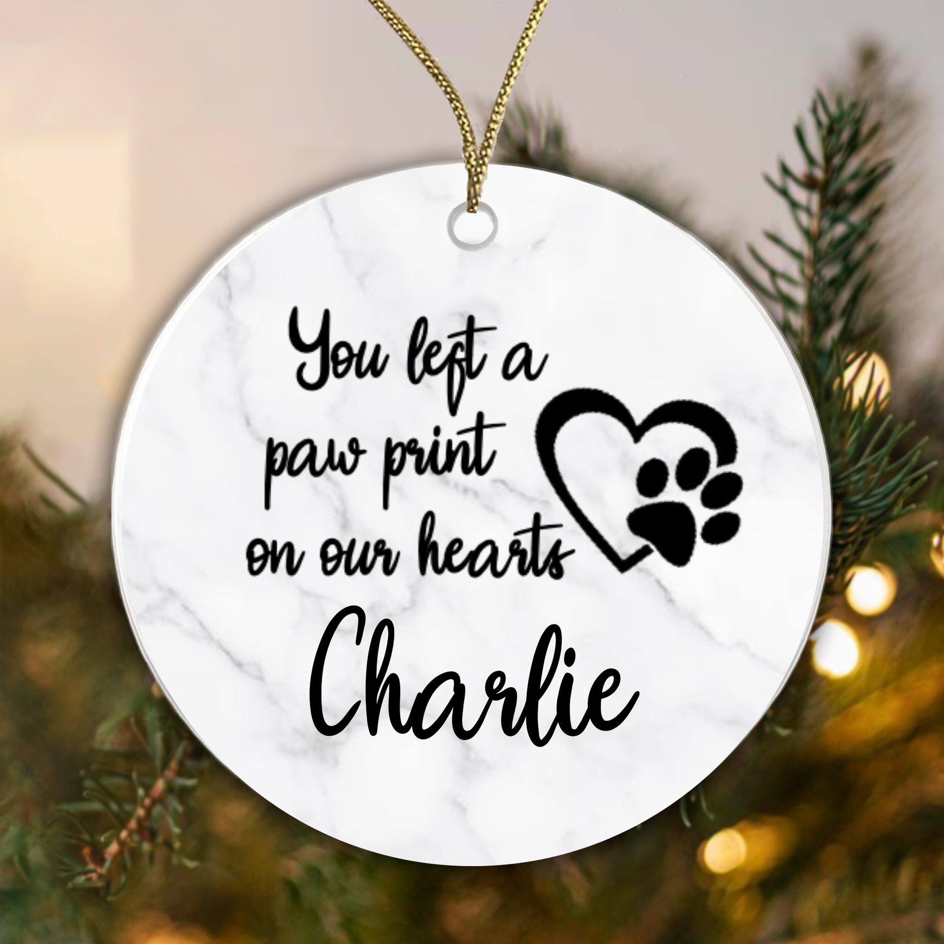 Personalised Ceramic Sublimation Bauble - You left a Paw Print... Add any name!