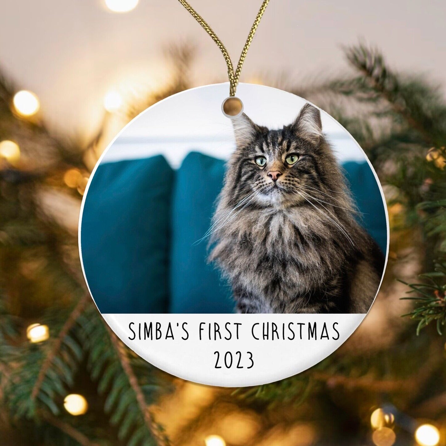 Personalised Cat's First Christmas Photo Bauble - Ceramic