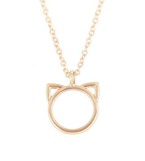 Cat Head Outline Necklace - Gold
