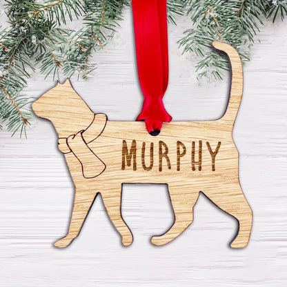 Personalised Cat Wooden Tree Bauble Decoration - Design 6