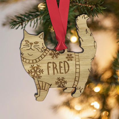 Personalised Domestic Short Hair 2 Cat Christmas Jumper Tree Decoration Bauble