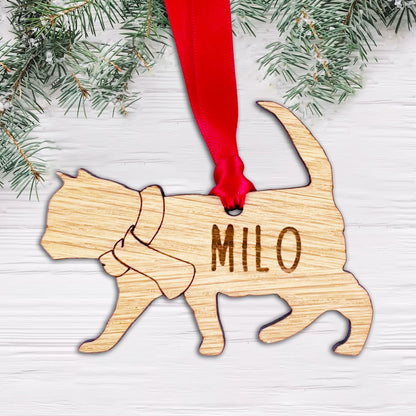 Personalised Cat Wooden Tree Bauble Decoration - Design 5