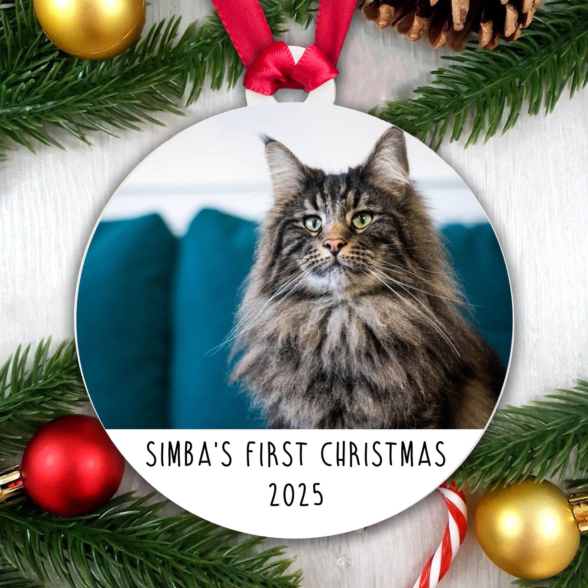 Personalised Cat's First Christmas Photo Bauble - Acrylic