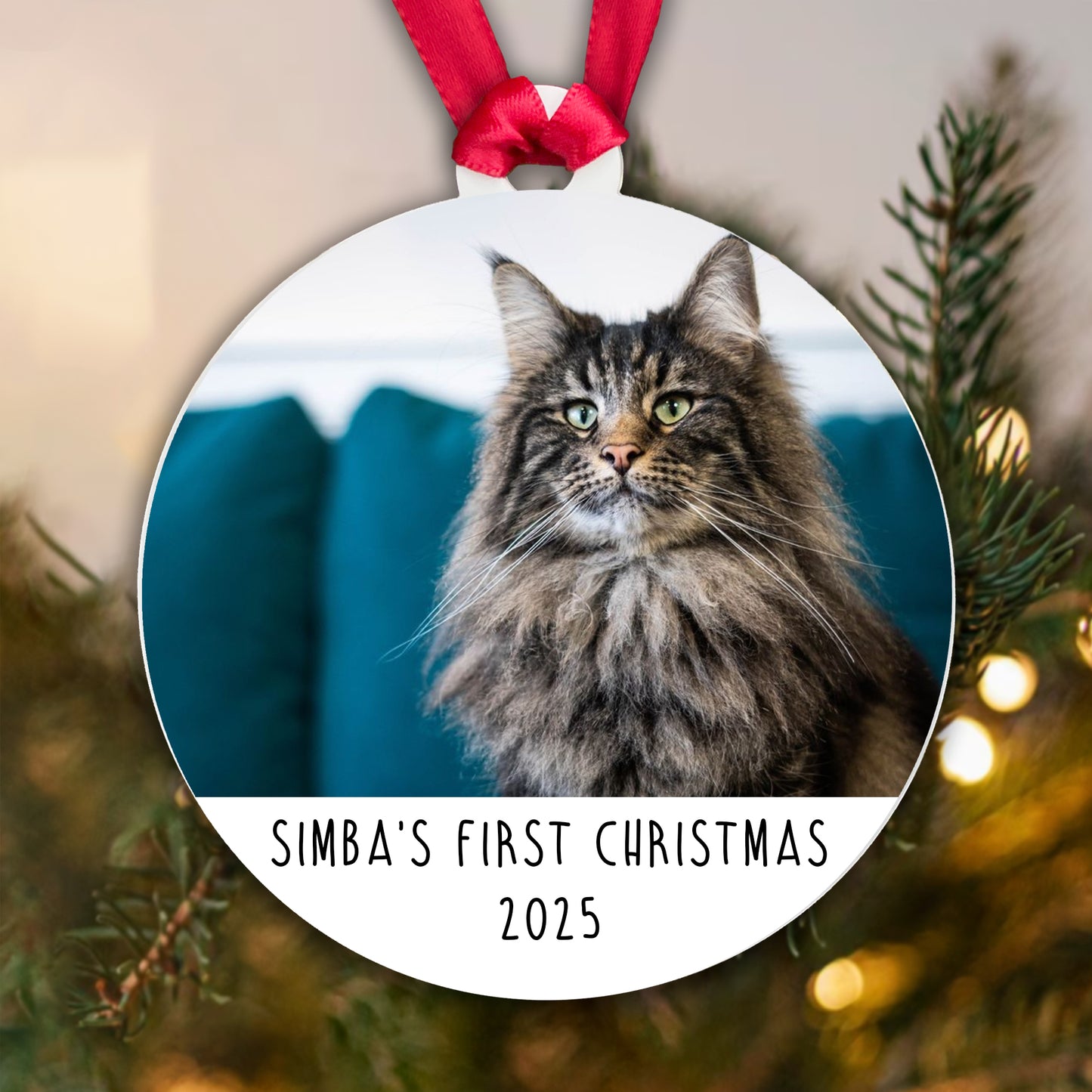 Personalised Cat's First Christmas Photo Bauble - Acrylic