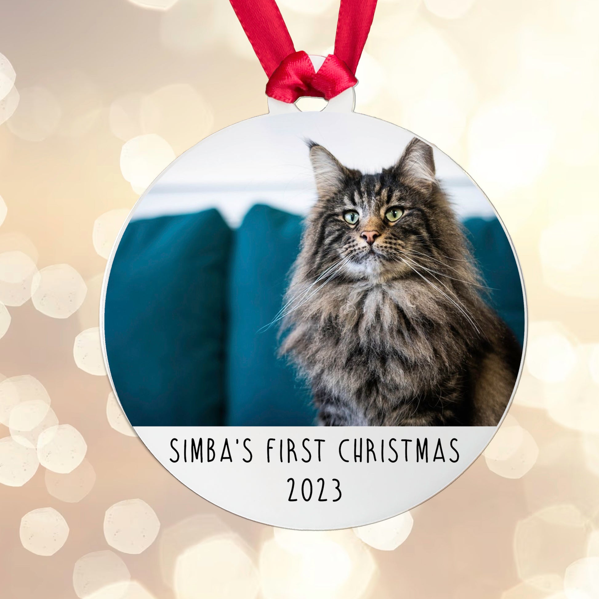 Personalised Cat's First Christmas Photo Bauble - Acrylic