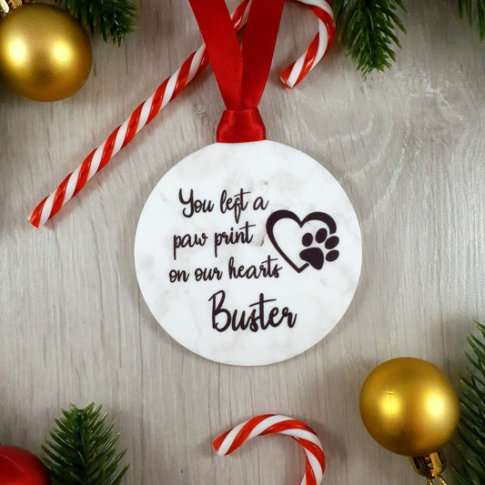 Personalised Acrylic Sublimation Bauble - You left a Paw Print... [Name]