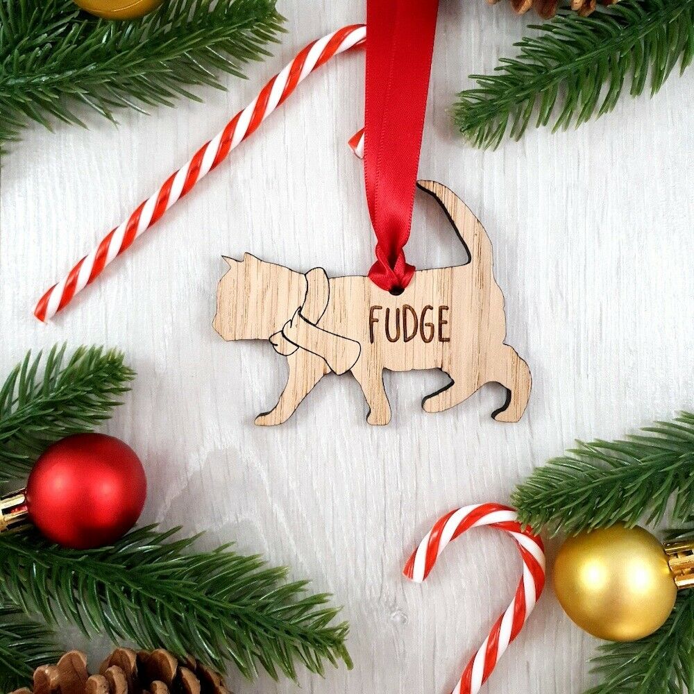 Personalised Wooden Cat Tree Decoration - Design 5