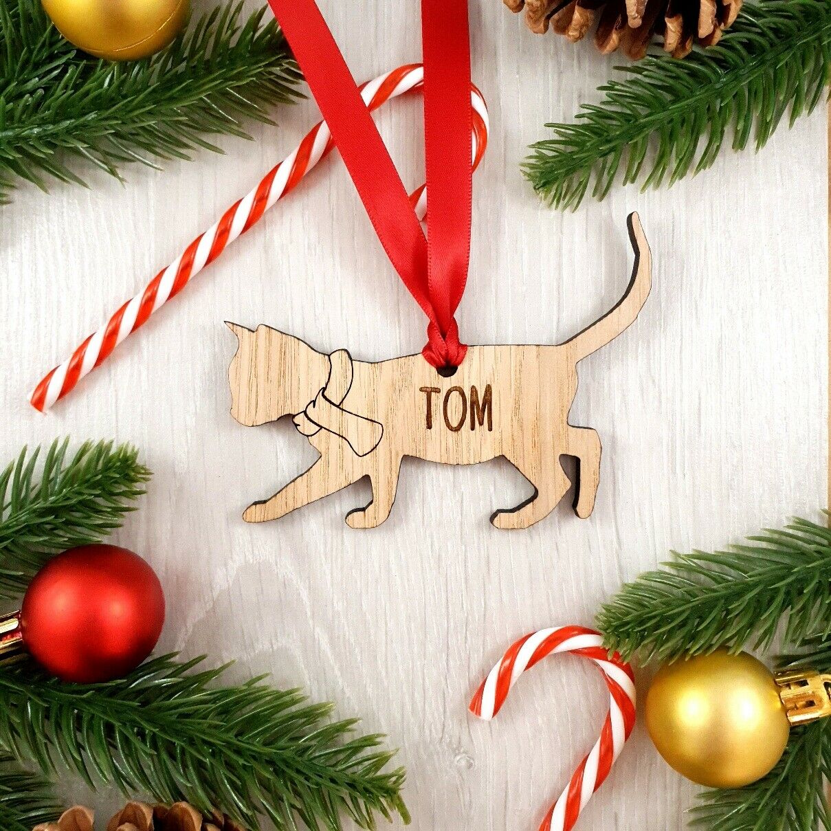 Personalised Wooden Cat Tree Decoration - Design 3